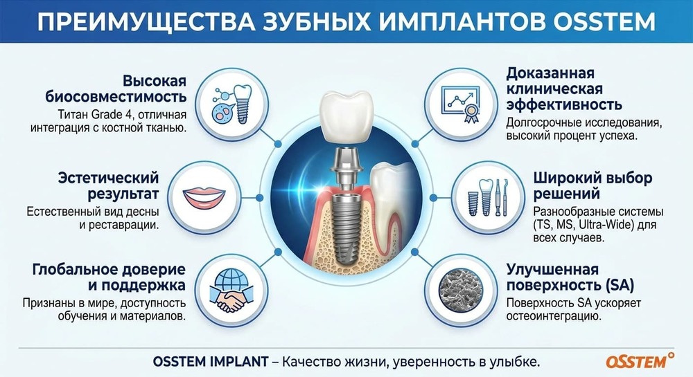 Преимущества зубных имплантов Осстем